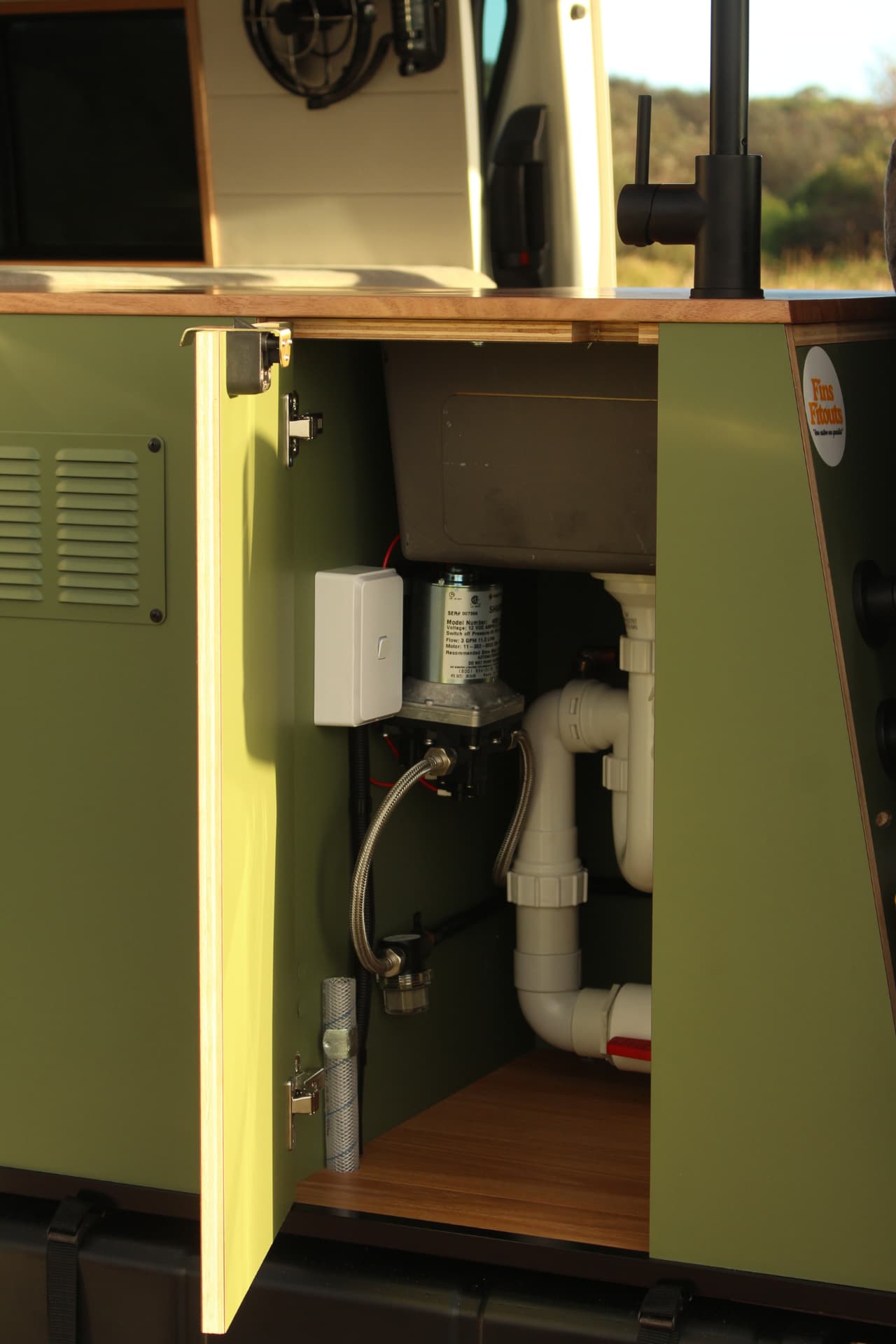 Toyota Hiace 300 Series — Under-sink plumbing and 12V water pump