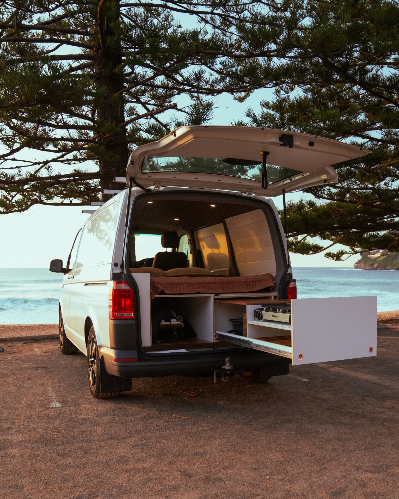VW Transporter — Parked above the point with everything opened up
