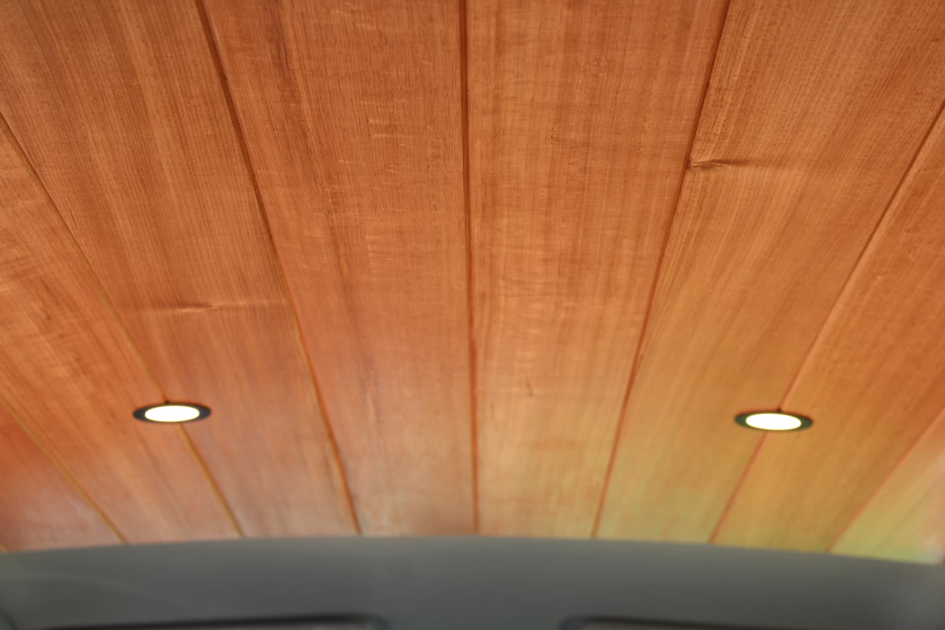 Hiace 200 Series Weekender — Timber-lined ceiling with recessed downlights