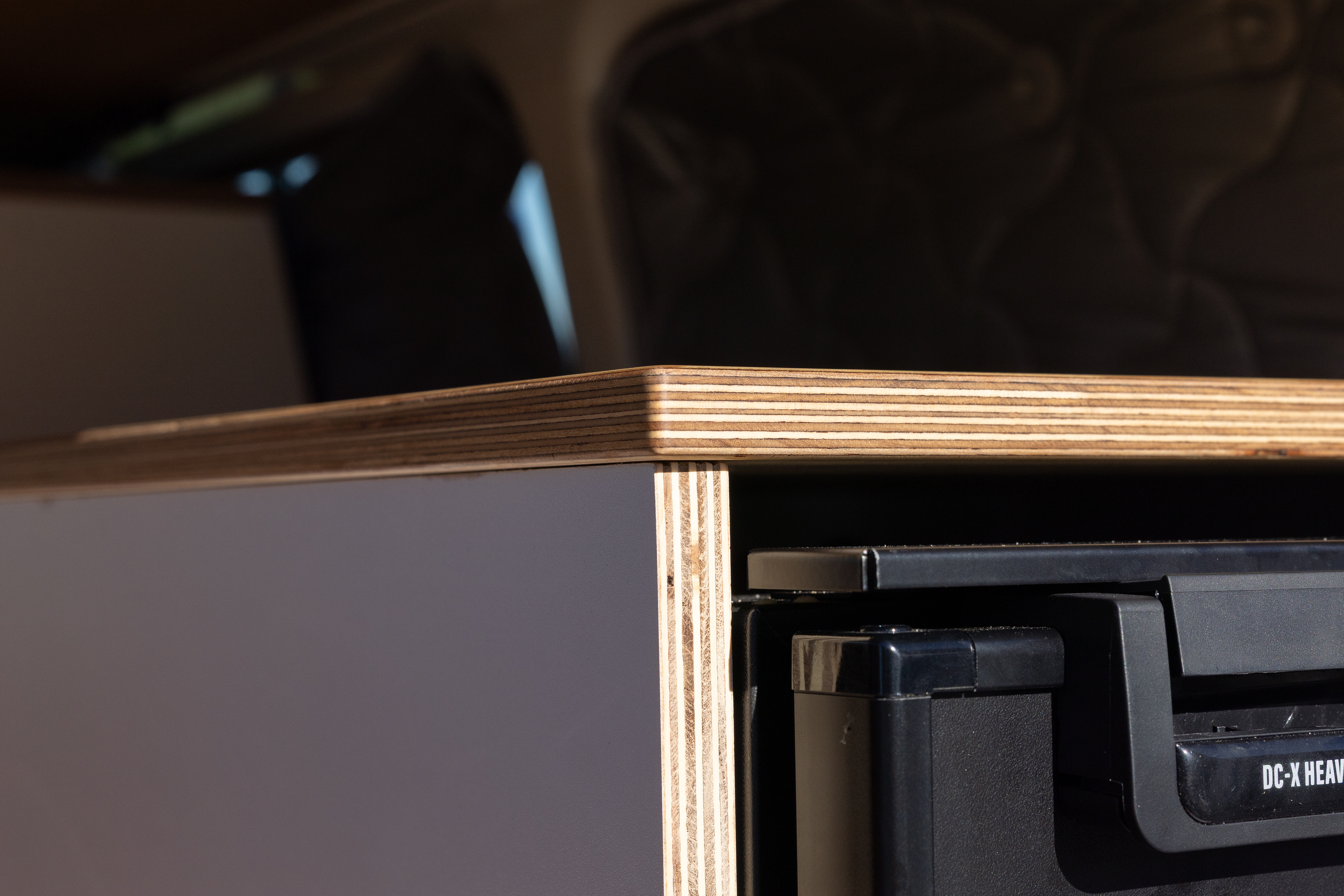 Toyota Troop Carrier — Hardwood-edged benchtop detail