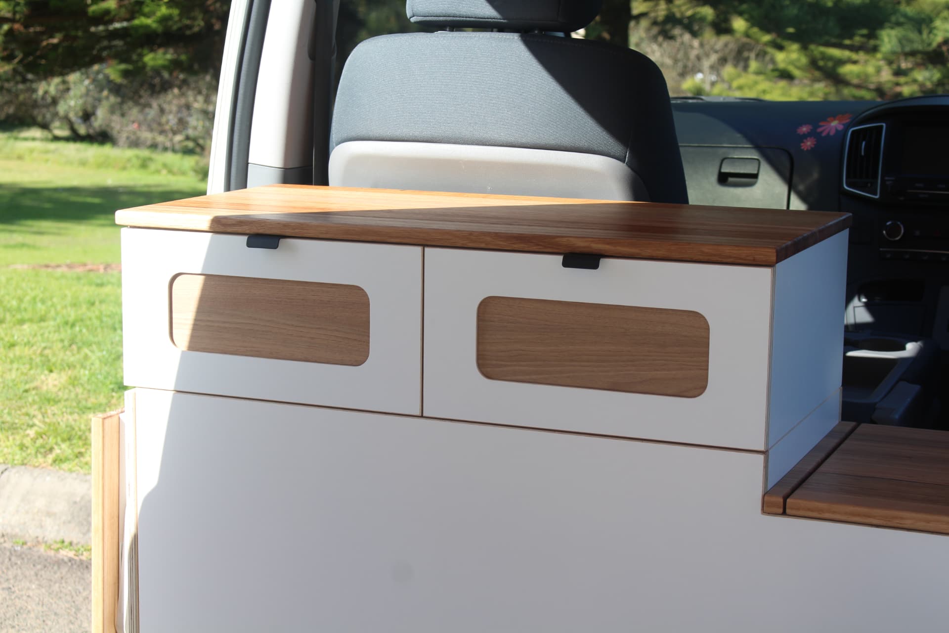 iLoad Camper — Bench drawers and hardwood top