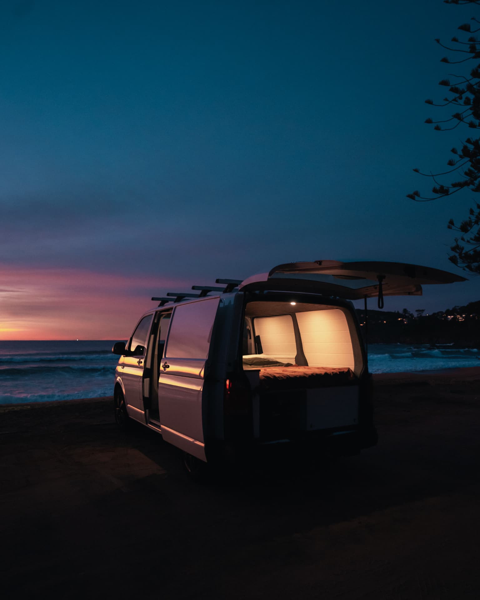 VW Transporter — Parked up above the beach at last light
