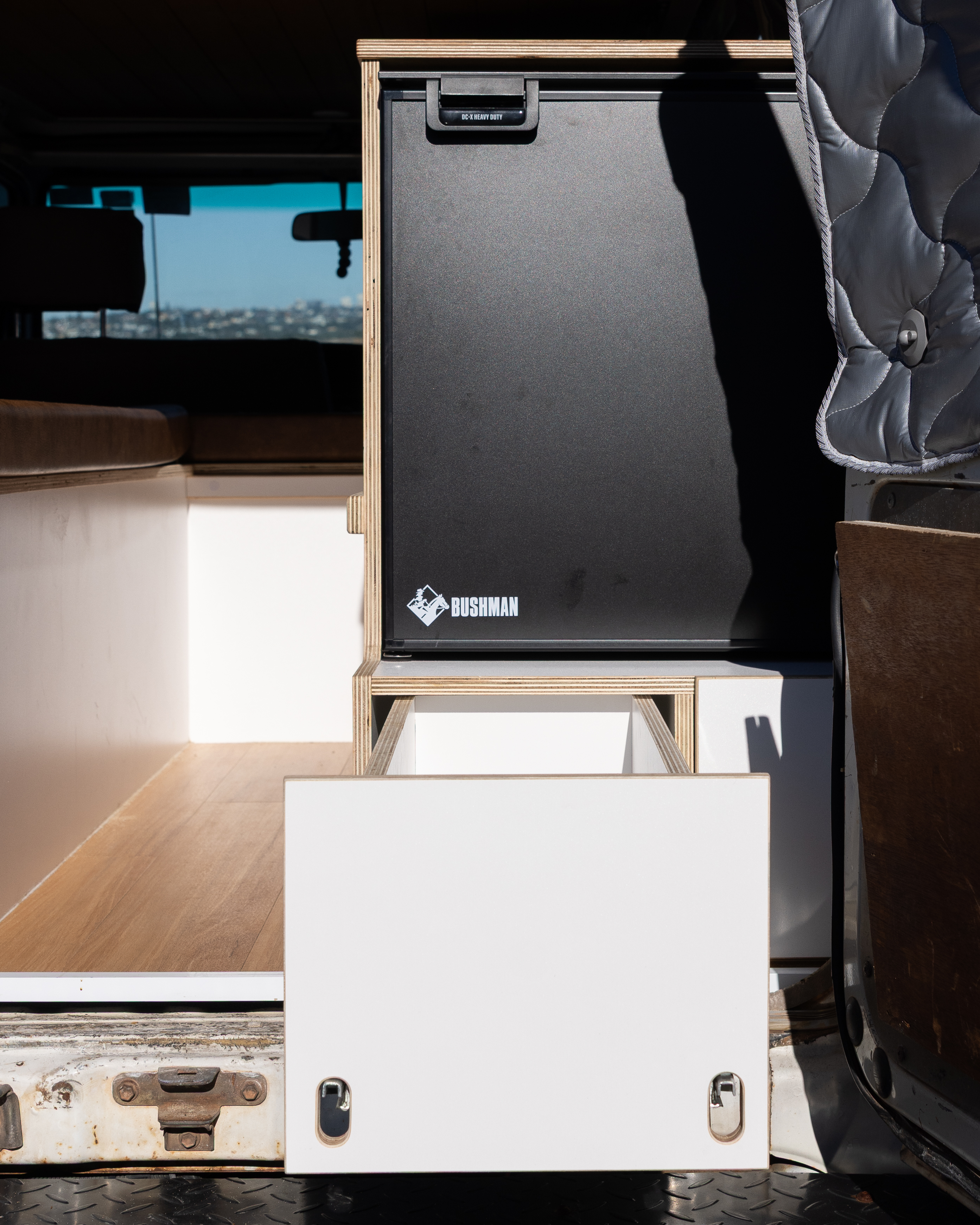 Toyota Troop Carrier — Fridge slide extended with drawer below