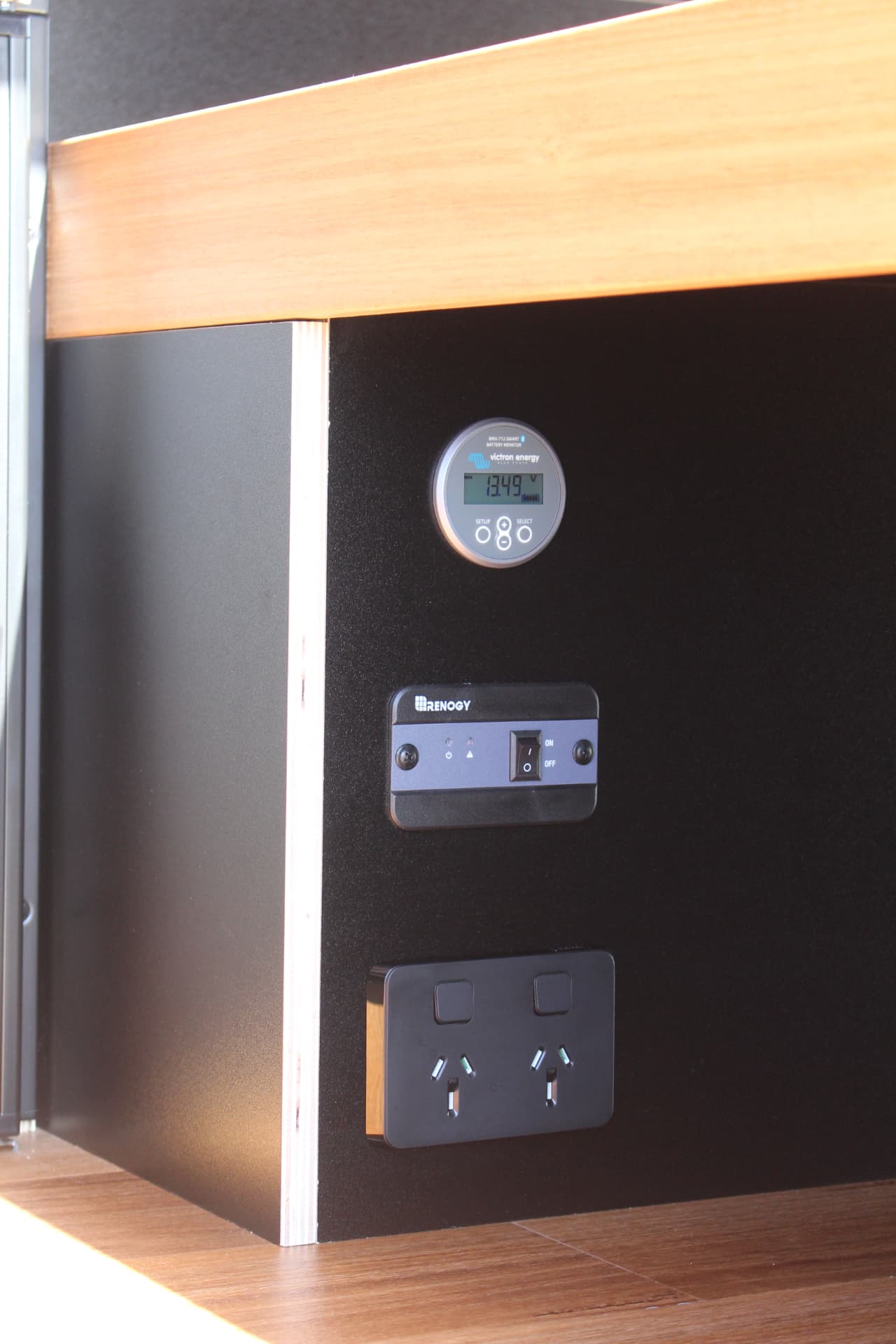 Hiace 200 Series Weekender — Victron monitor and switch panel